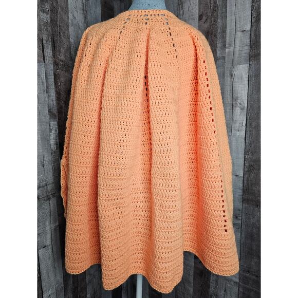 CROCHET Tangerine NEW Poncho Cape Shrug Handmade Orange Coat Jacket Gift - Picture 4 of 7